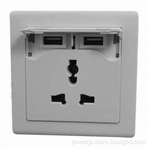 UK Plug Electric Decorative Switches and Socket with Dual-USB Port, Sized 86 x 86mm